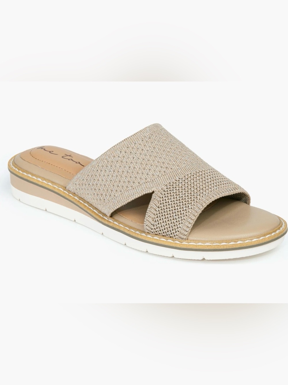Me Too Hollie Slide Sandals in Color: Sesame Metallic